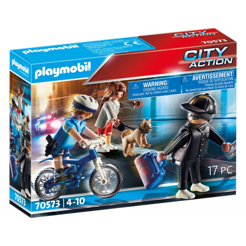 PLAYMOBIL Policeman with bicycle and wallet thief